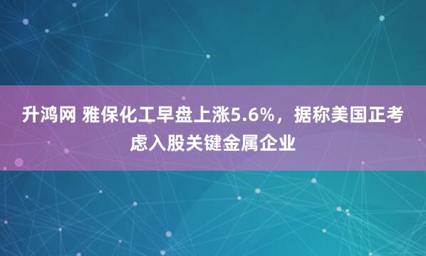 升鸿网 雅保化工早盘上涨5.6%，据称美国正考虑入股关键金属企业