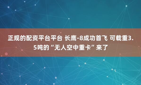 正规的配资平台平台 长鹰-8成功首飞 可载重3.5吨的“无人空中重卡”来了